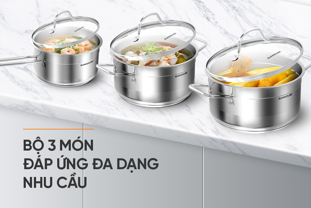 Bộ nồi Sunhouse gồm 3 món Bộ nồi Sunhouse