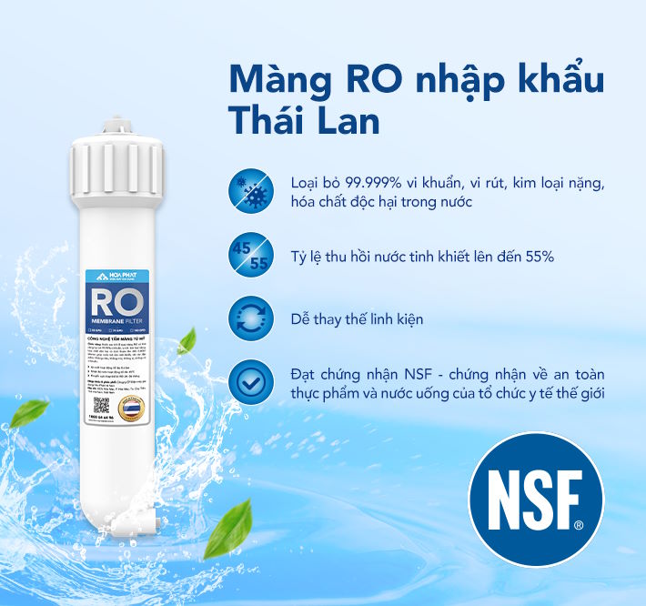 Màng lọc RO 100 GPD công nghệ Mỹ – Nước tinh khiết tuyệt đối Máy lọc nước Hòa Phát HPA823