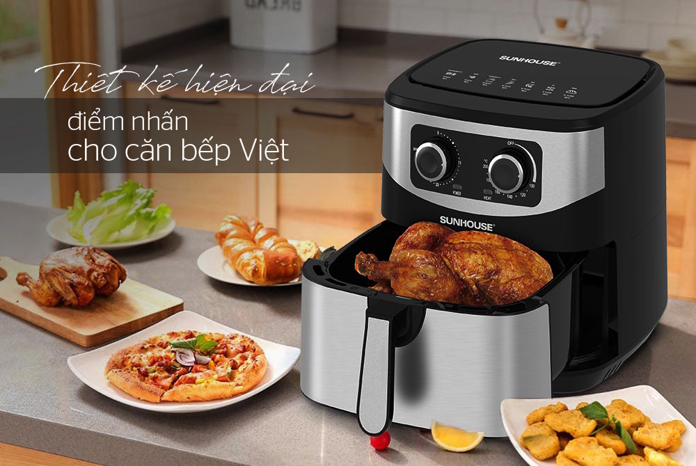 Nồi chiên không dầu sở hữu màu đen phối bạc Nồi chiên không dầu