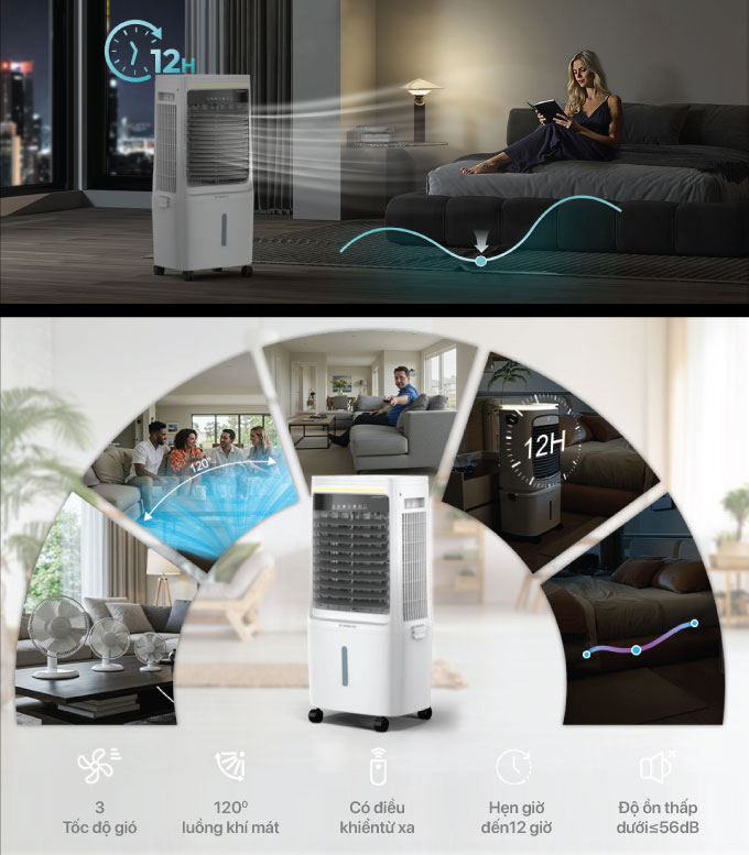 Máy làm mát có chức năng hẹn giờ 12 tiếng Máy làm mát gia đình