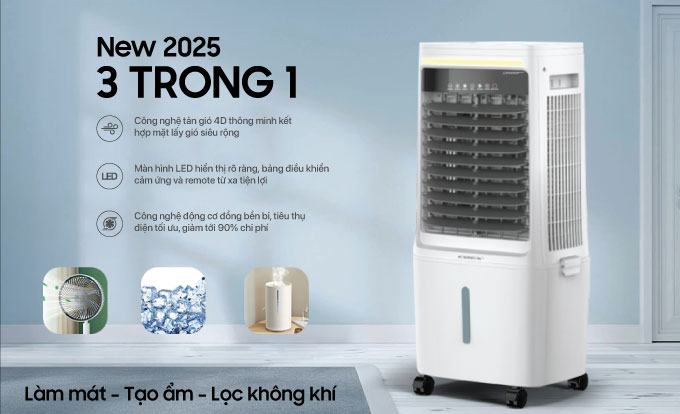 Quạt điều hòa hỗ trợ tạo ẩm, lọc không khí bằng ion âm Quạt điều hòa