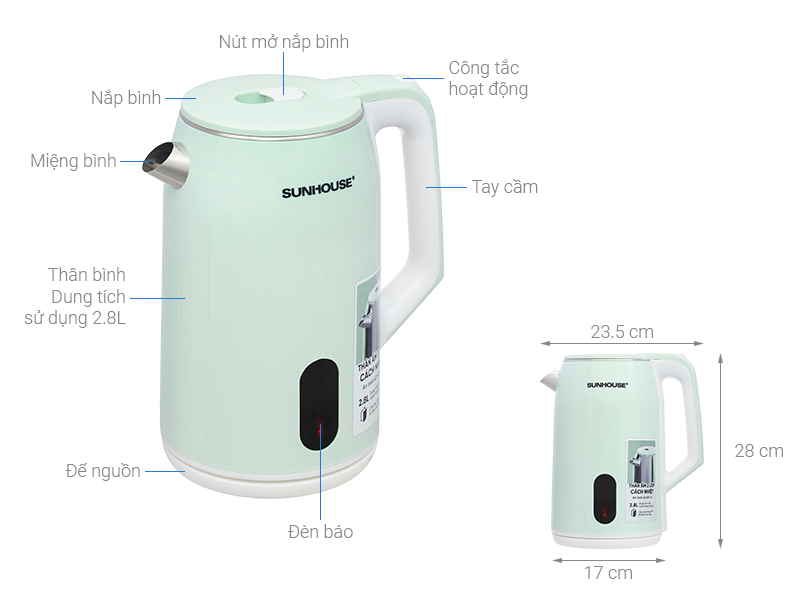 Cấu tạo của ấm siêu tốc  Ấm siêu tốc