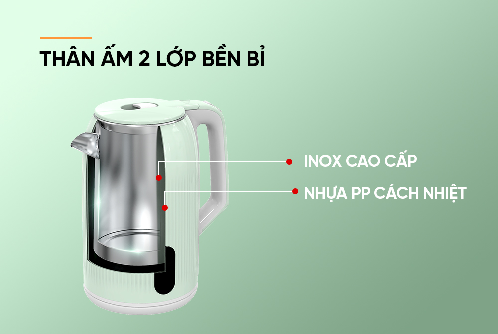 Ấm siêu tốc inox dày 2 lớp Ấm siêu tốc inox