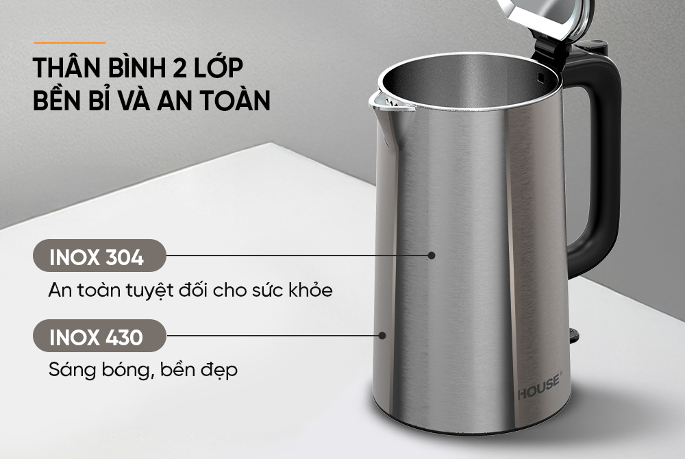 Ấm siêu tốc inox Sunhouse SHD1396 Ấm siêu tốc inox Sunhouse SHD1396