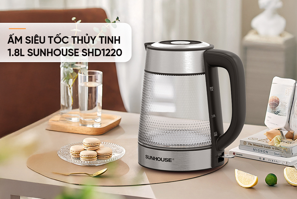 Ấm siêu tốc thủy tinh 1.8 lít Sunhouse SHD1220