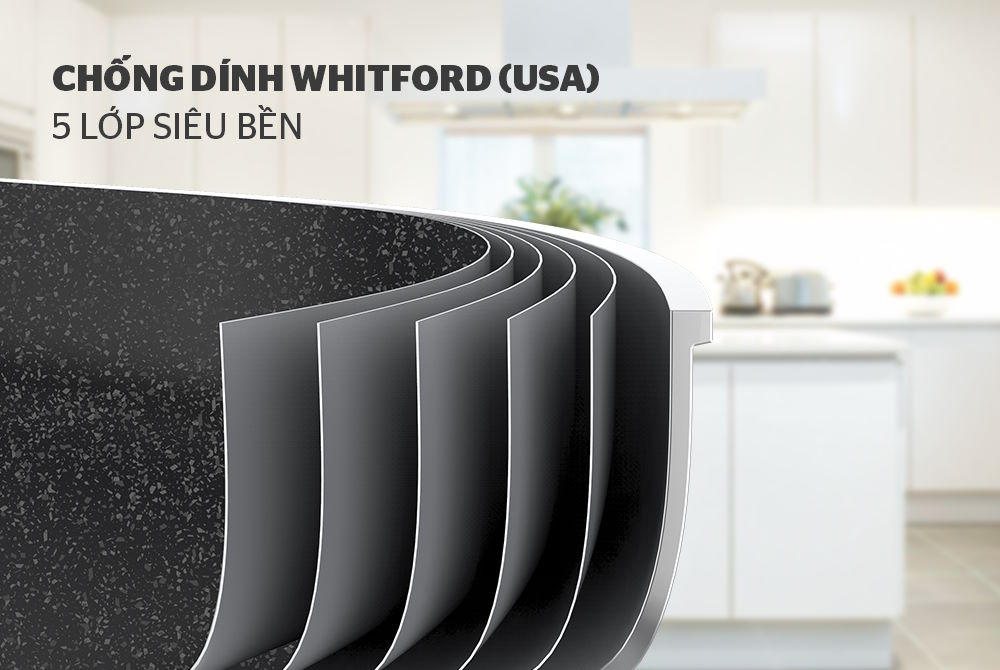 Lòng chảo phủ 5 lớp chống dính Whitford (USA) siêu bền, an toàn tuyệt đối Chảo sâu miệng rót Sunhouse SHS26MRD