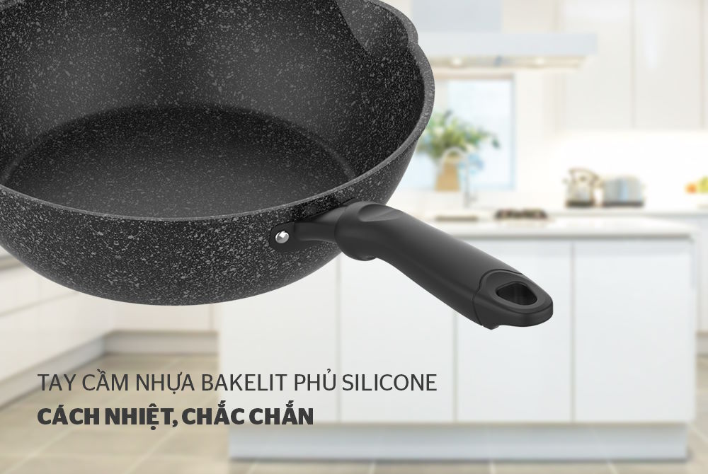 Tay cầm Bakelite chống nóng – Cầm nắm chắc chắn, an toàn khi sử dụng Chảo sâu Sunhouse SHS26MRD