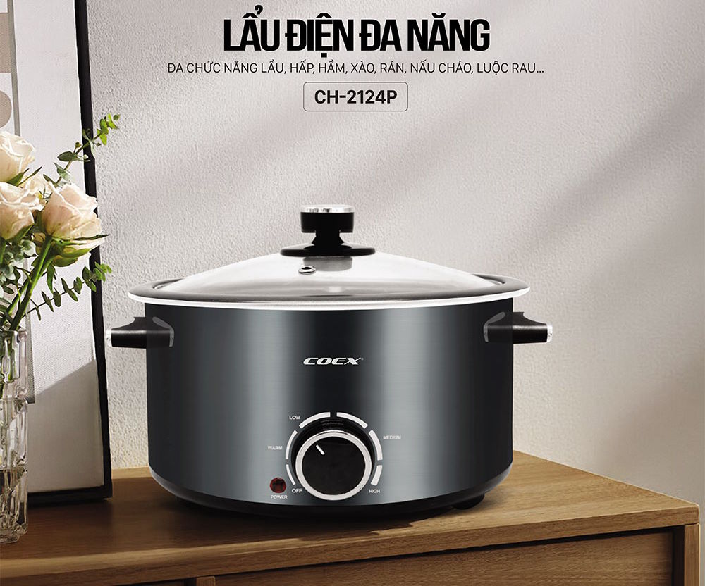 Thiết kế sang trọng, tiện dụng và bền đẹp Lẩu điện đa năng 5 lít Coex CH-2124P
