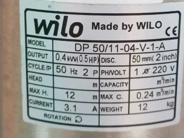Thông số máy Wilo DP50/11-04-V-1-A Wilo DP50/11-04-V-1-A