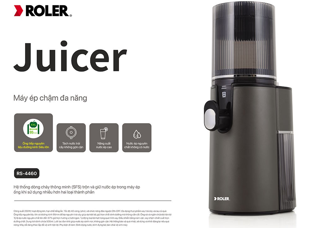 Thiết kế hiện đại, sang trọng và tiện dụng Máy ép chậm đa năng Roler RS-4460