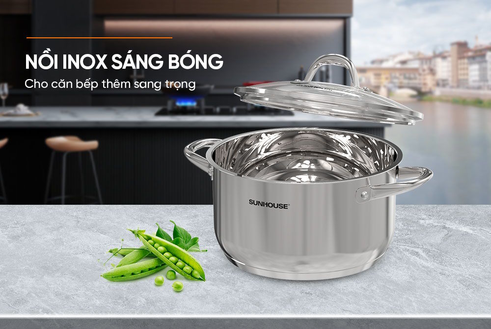 Thiết kế hiện đại – Tô điểm cho không gian bếp sang trọng Nồi inox 3 đáy Sunhouse SHG301-16