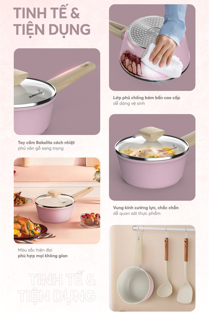 Thân nồi hợp kim nhôm dày dặn – Truyền nhiệt nhanh, giữ nhiệt lâu Quánh Sunhouse Healthy MP18P