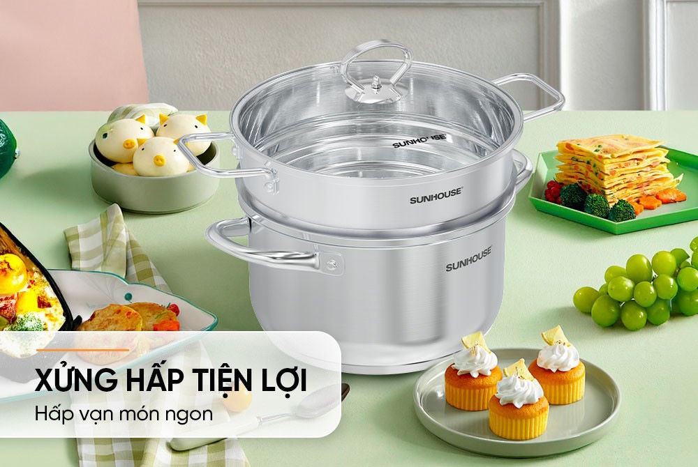 Thiết kế đa năng, tiện lợi cho mọi căn bếp Xửng đa năng inox Sunhouse Eco SHG105-24