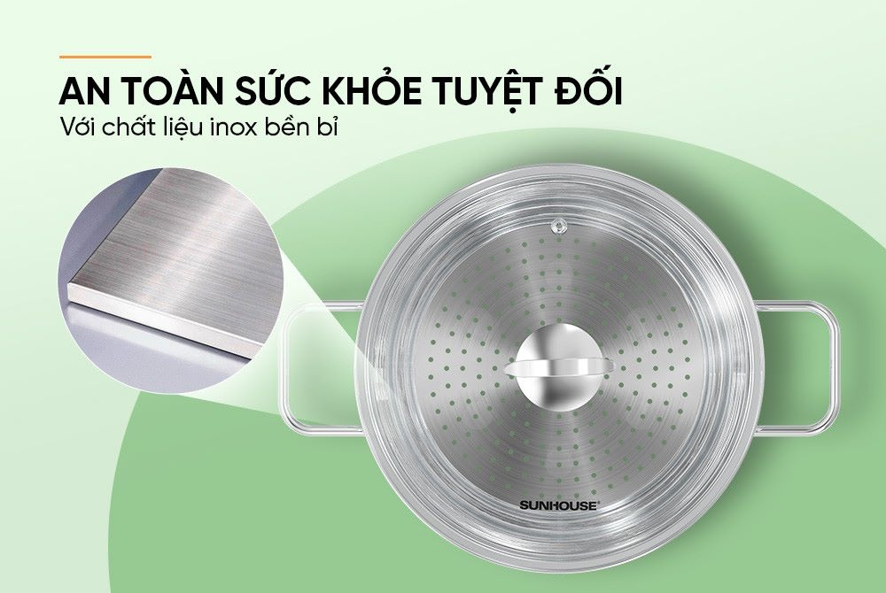 Chất liệu inox cao cấp – Bền đẹp và an toàn Xửng inox Sunhouse Eco SHG105-24