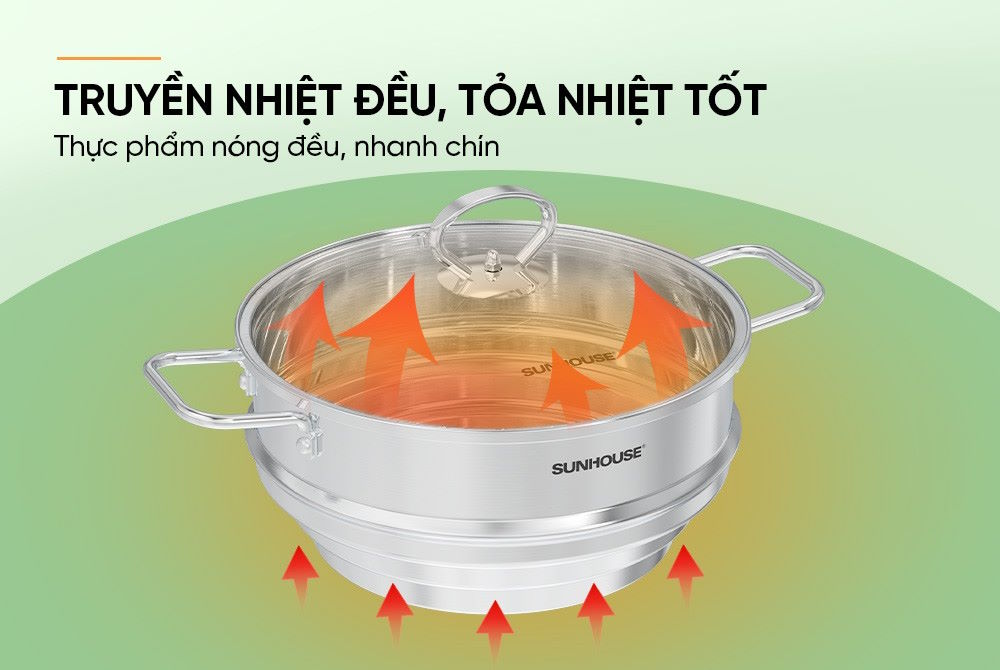 Truyền nhiệt nhanh, tỏa hơi đều – Món ăn chín đều và thơm ngon Xửng Sunhouse Eco SHG105-24