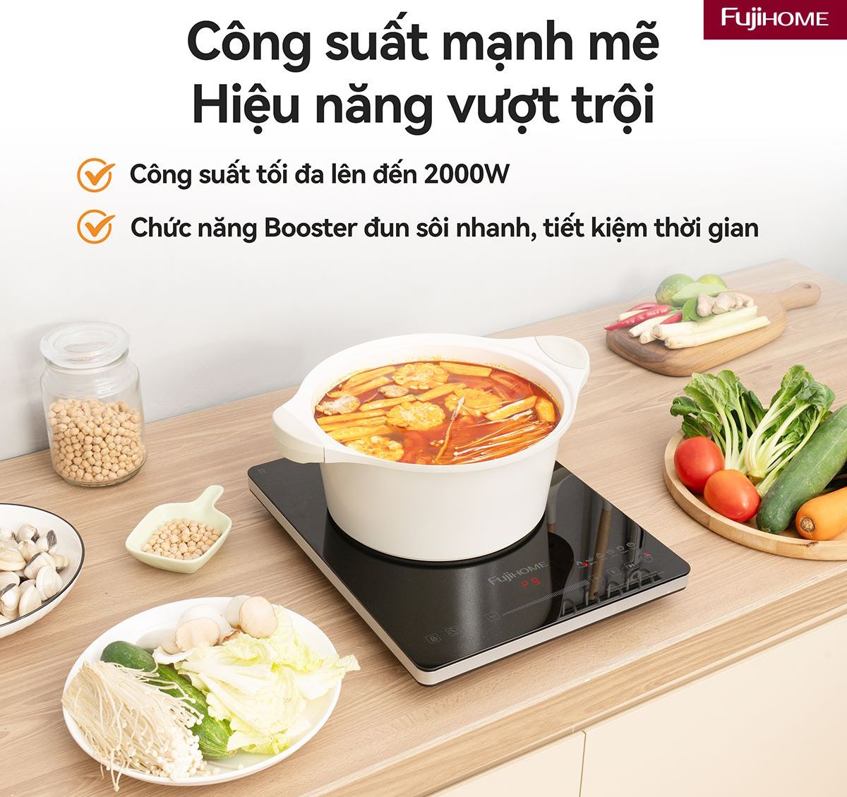 Công suất mạnh mẽ – Hiệu năng vượt trội Bếp từ Fujihome IC1391