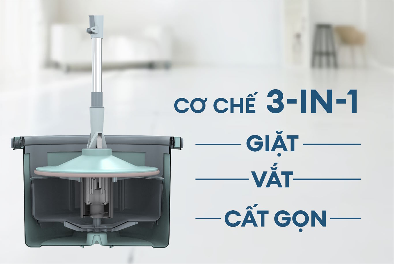 Thiết kế thông minh – Tiện dụng 3 trong 1 Bộ lau nhà xoay 360 độ thông minh Sunhouse KS-CL235PB