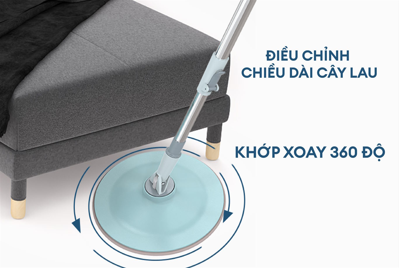 Cây lau xoay 360° tùy chỉnh chiều dài Bộ lau nhà thông minh Sunhouse KS-CL235PB