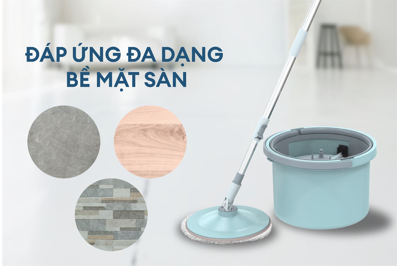 Bông lau thấm hút tốt – Không lo trầy sàn Bộ lau nhà Sunhouse KS-CL235PB