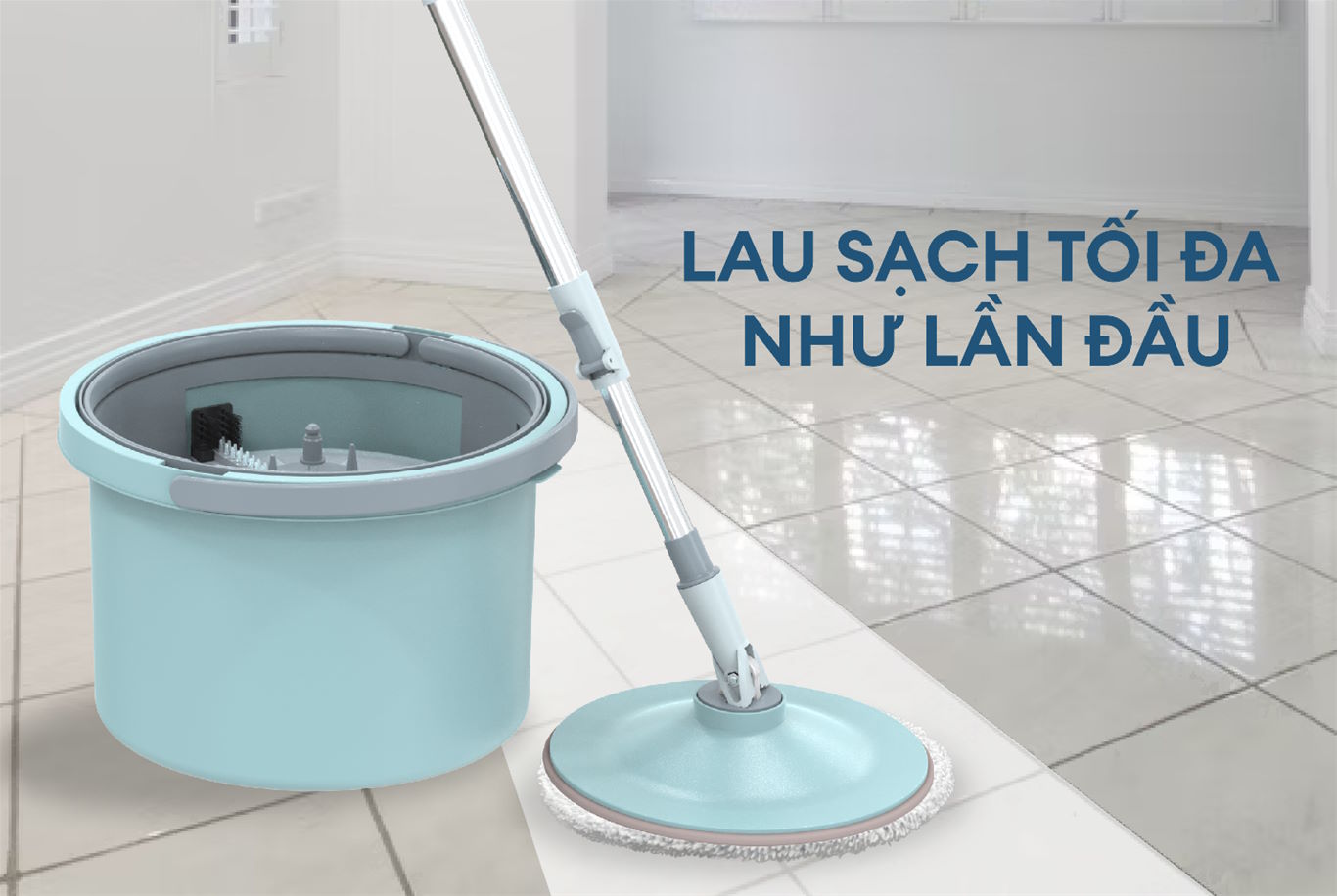 Tiện lợi, nhẹ nhàng, dễ di chuyển Bộ lau nhà xoay 360 độ thông minh Sunhouse
