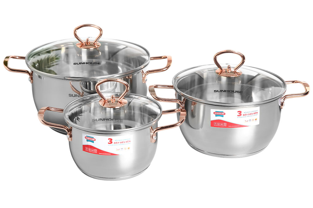 Bộ nồi inox 3 đáy Dura pro Sunhouse SHG306