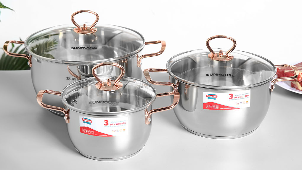Bộ nồi inox 3 đáy Dura pro Sunhouse SHG306 Bộ nồi inox 3 đáy Dura pro Sunhouse SHG306