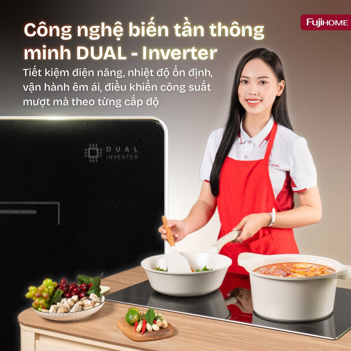 Công nghệ Inverter tiết kiệm điện – Giữ ấm thông minh linh hoạt Bếp từ đôi Fujihome