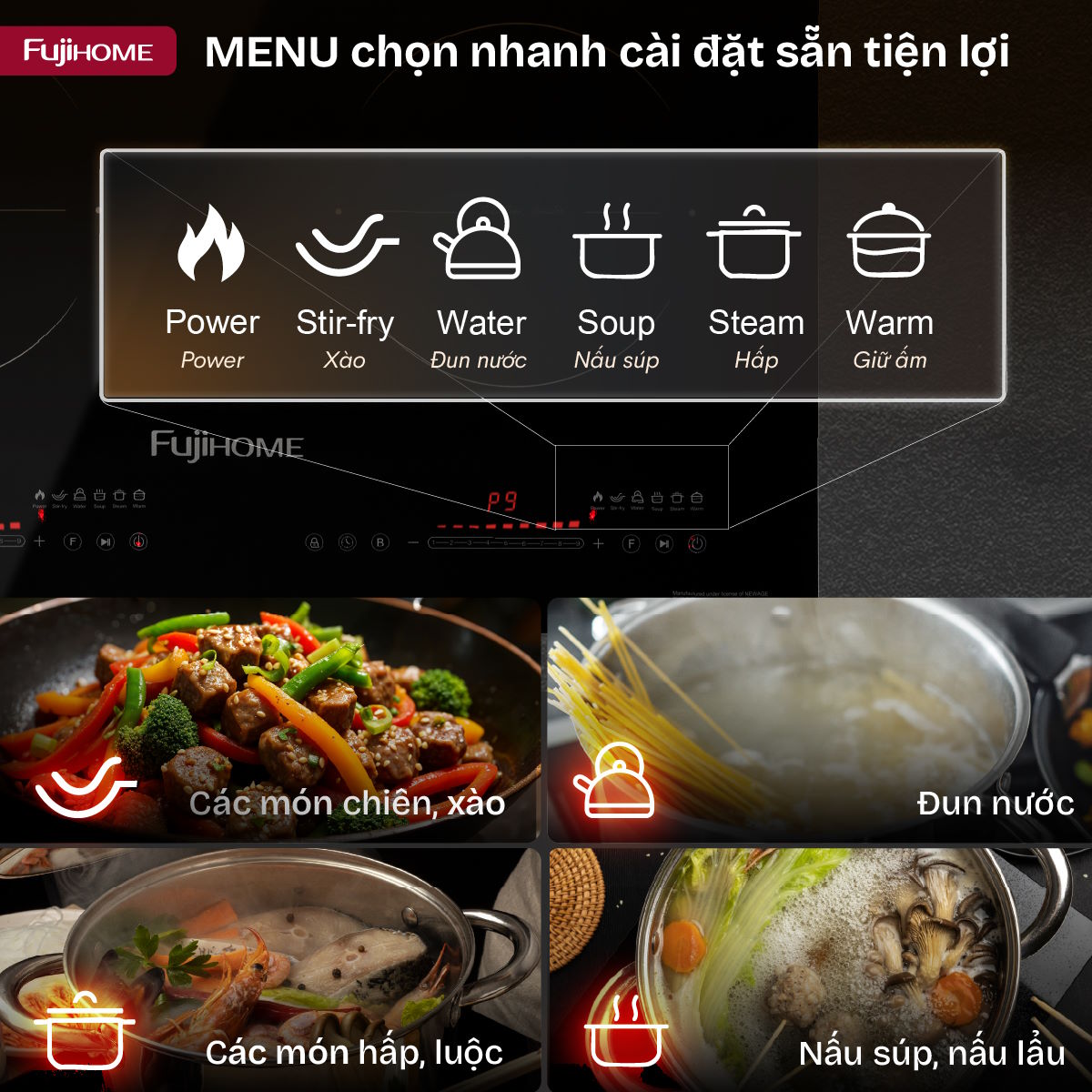 Bảng điều khiển cảm ứng đa chức năng – Dễ dàng sử dụng Bếp từ đôi Fujihome