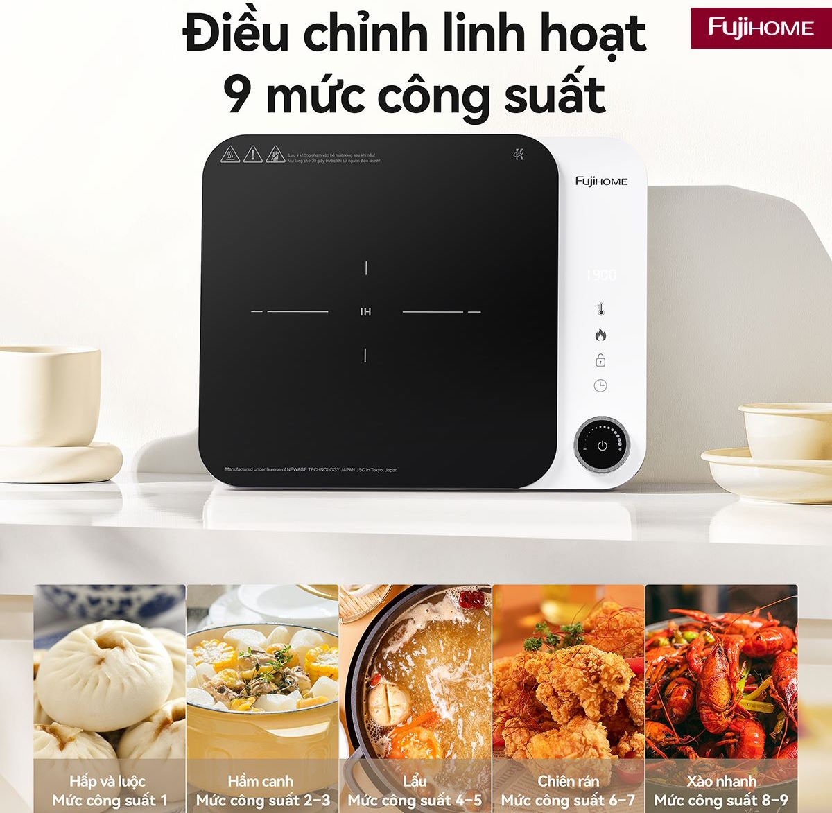 Hiệu suất mạnh mẽ – Nấu nhanh, tiết kiệm điện năng Bếp từ Fujihome IC1901W