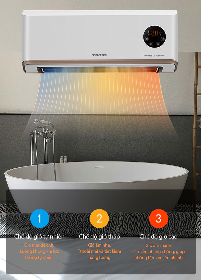 3 chế độ gió linh hoạt – Đáp ứng mọi nhu cầu sưởi ấm Sưởi nhà tắm Tiross TS9293