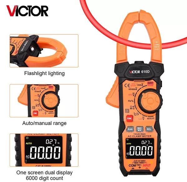 Ampe kìm kĩ thuật số Victor 610D (1.000VDC, 750VAC, 1.000AAC)