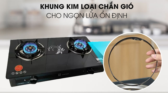 Bếp gas Sakura SA-690GB sử dụng khung chắn gió bằng kim loại Bếp gas Sakura SA-690GB sử dụng khung chắn gió bằng kim loại