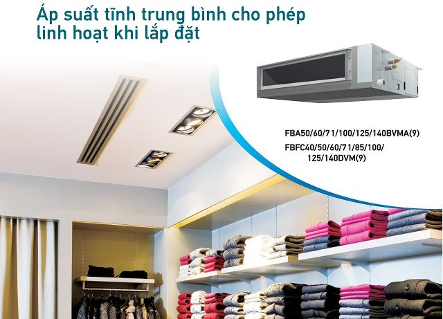 Điều chỉnh tự động lưu lượng và áp suất gió Điều hòa âm trần nối ống gió Daikin 34.100 BTU FBFC100DVM9/RZFC100EVM