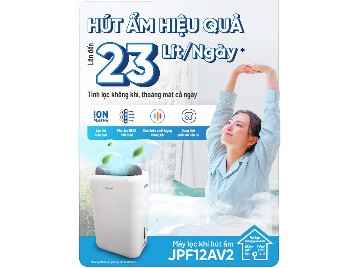 Máy hút ẩm và lọc không khí Daikin JPF12AV2