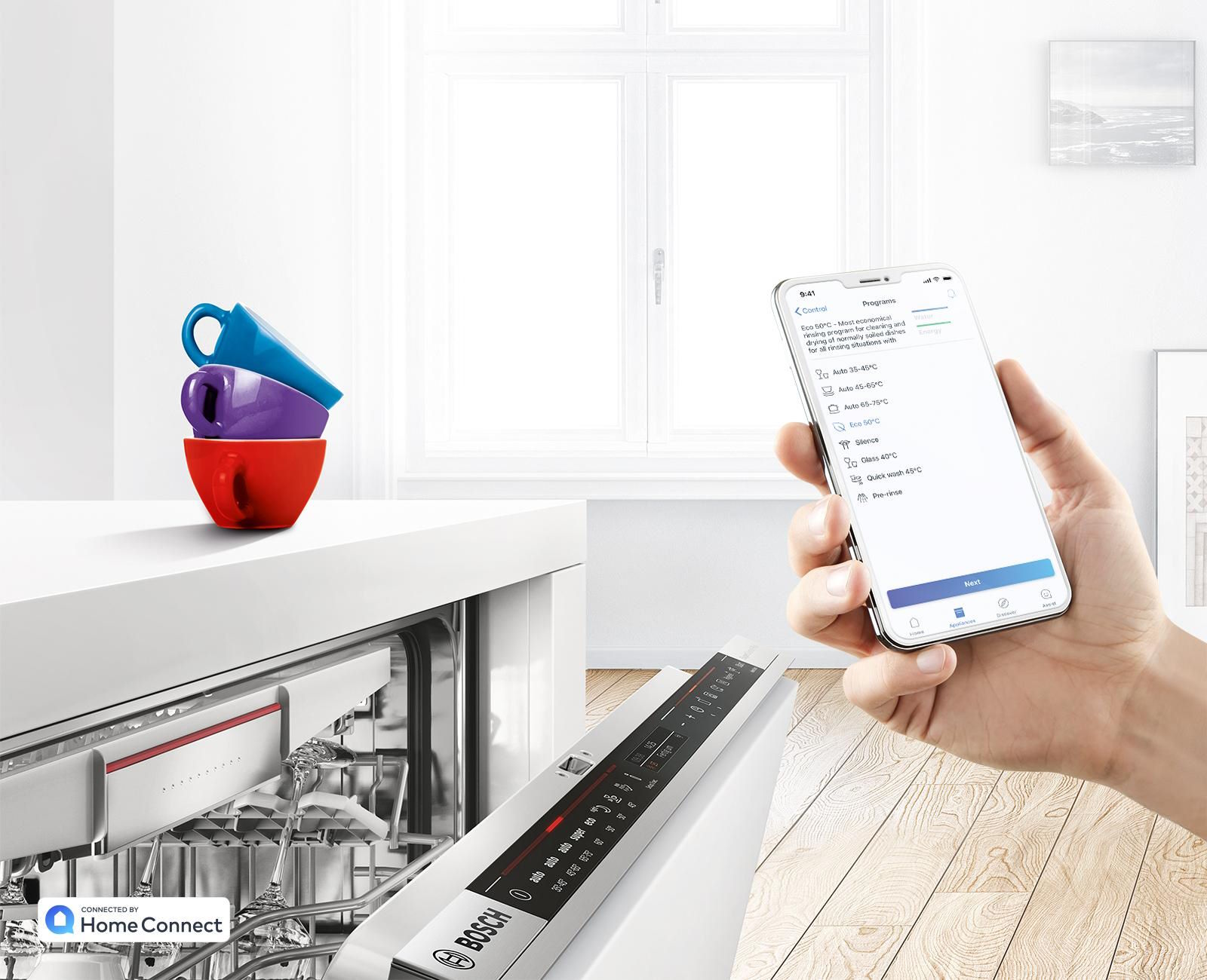 Kết nối thông minh Home Connect – Kiểm soát máy mọi lúc mọi nơi Máy rửa chén độc lập Bosch