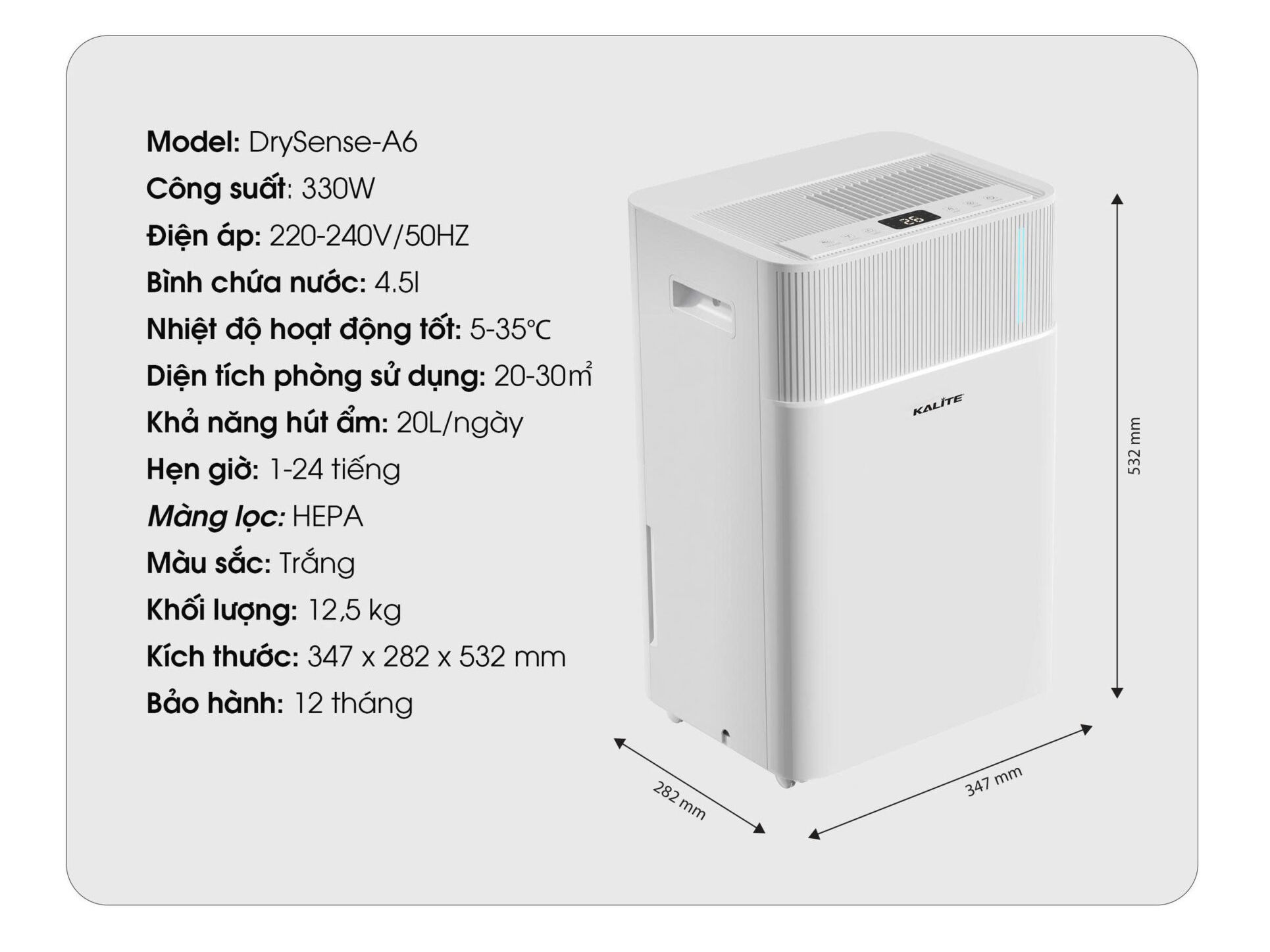Máy hút ẩm gia đình Kalite DrySense-A6