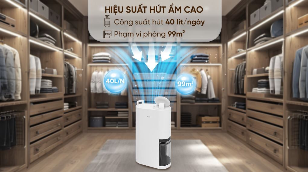 Công suất hút ẩm mạnh mẽ – Phù hợp không gian rộng Máy hút ẩm LG DD23GMWE1.ABAE