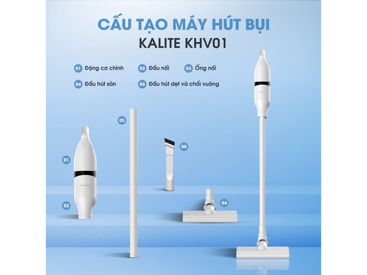 Cấu tạo của máy hút bụi cầm tay Kalite KHV01 Máy hút bụi cầm tay Kalite KHV01