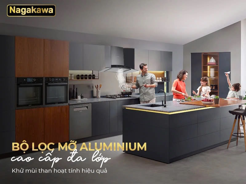 Bộ lọc Aluminium & than hoạt tính – Khử mùi triệt để, dễ vệ sinh Máy hút mùi cao cấp Nagakawa