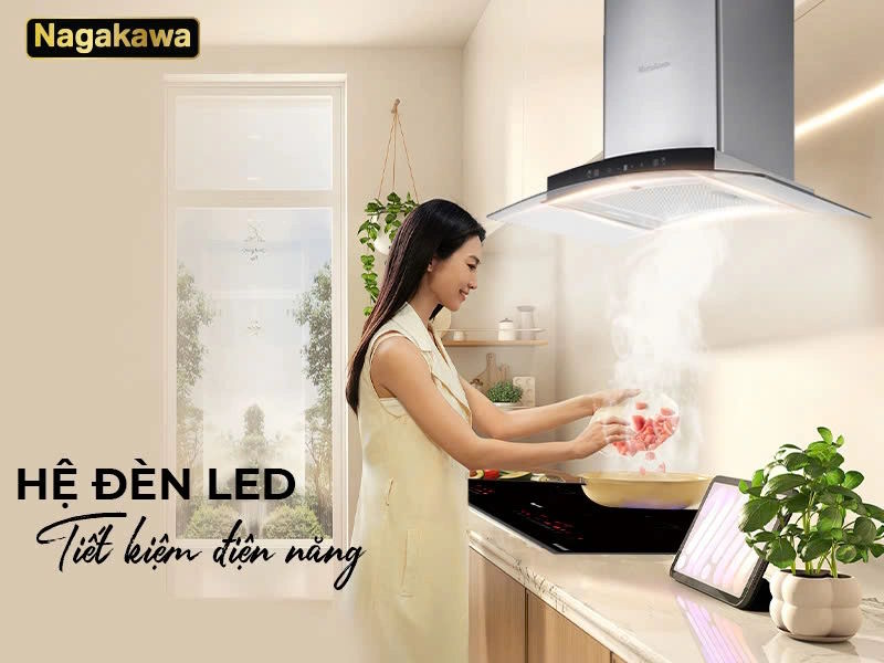Đèn LED chiếu sáng tiết kiệm điện – Tối ưu tầm nhìn khi nấu nướng Máy hút mùi NKCH02M70