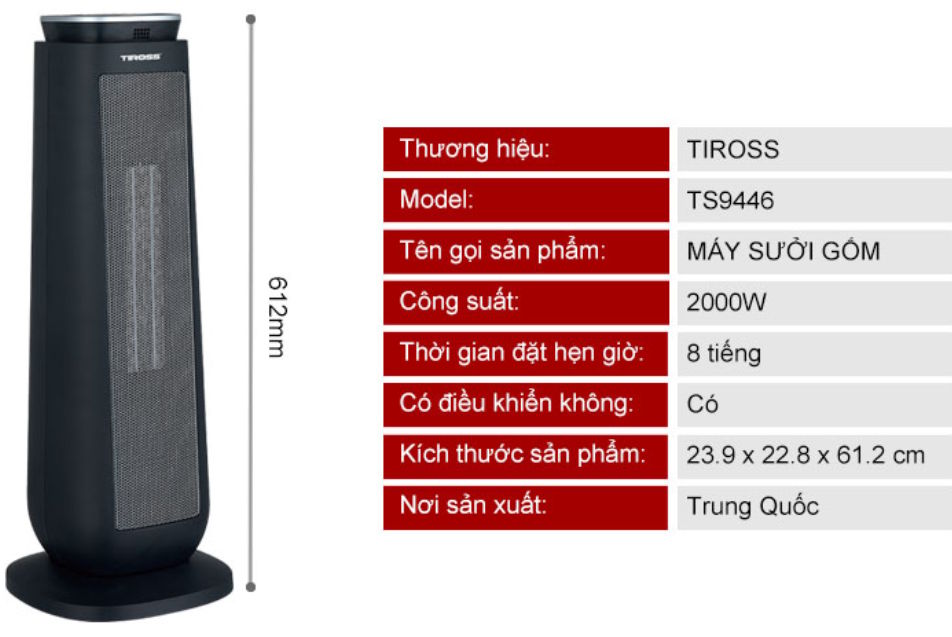 Máy sưởi Ceramic Tiross TS9446 Máy sưởi Ceramic Tiross TS9446