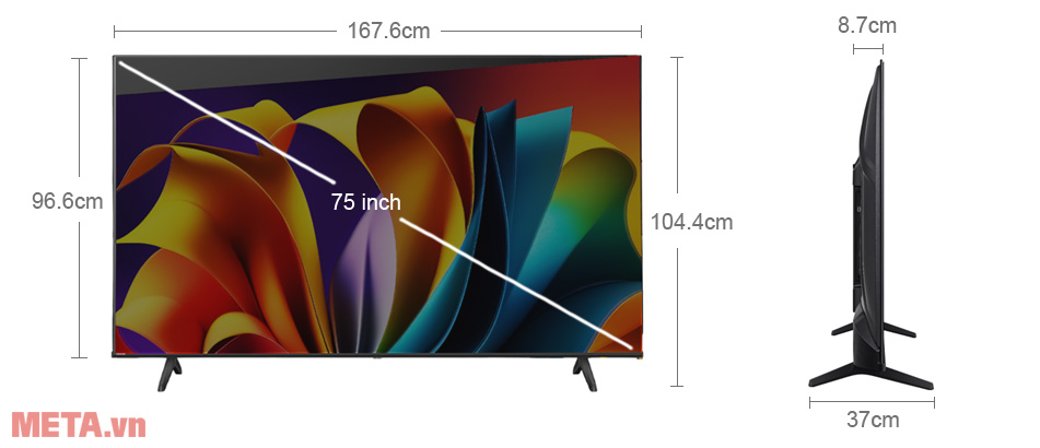 Kích thước Smart Tivi Hisense 4K 75 inch 75A6100N Smart Tivi Hisense 75A6100N 4K 75 inch