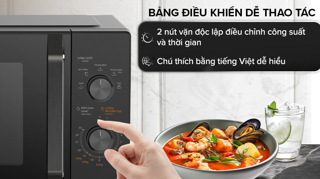 Lò vi sóng Toshiba có 2 núm vặn cơ Lò vi sóng Toshiba