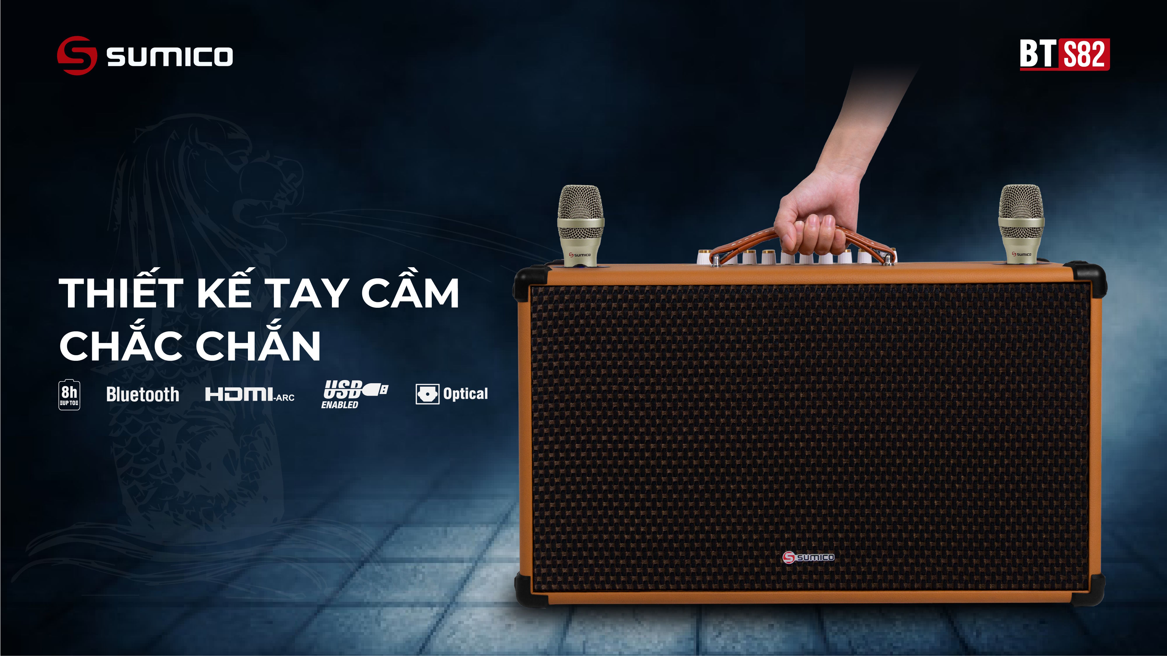 Thiết kế hoài cổ sang trọng, bền đẹp theo thời gian Loa karaoke di động Sumico BT-S82