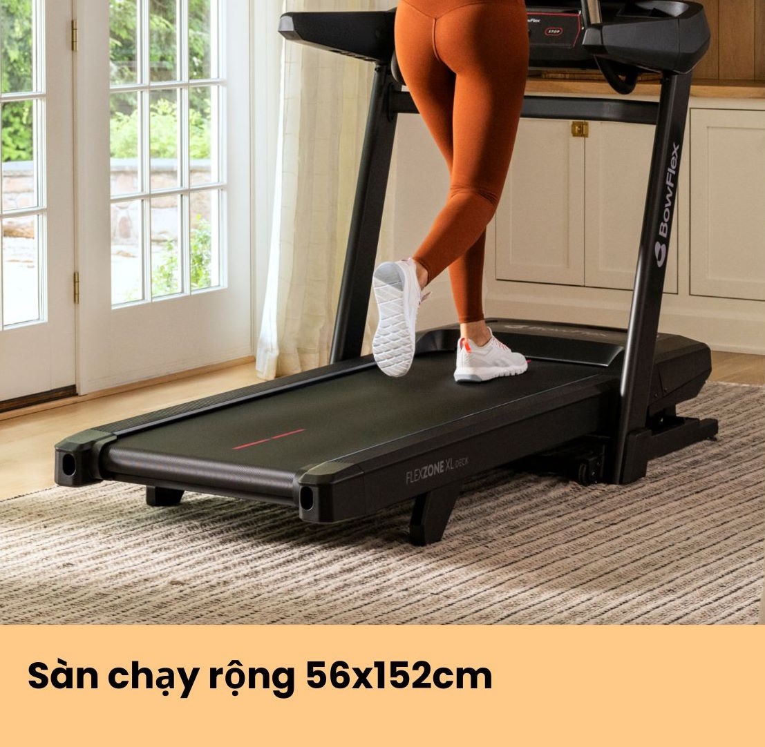 Sàn chạy rộng rãi và êm ái – Thoải mái cho mọi sải chân Máy chạy bộ điện Bowflex T9