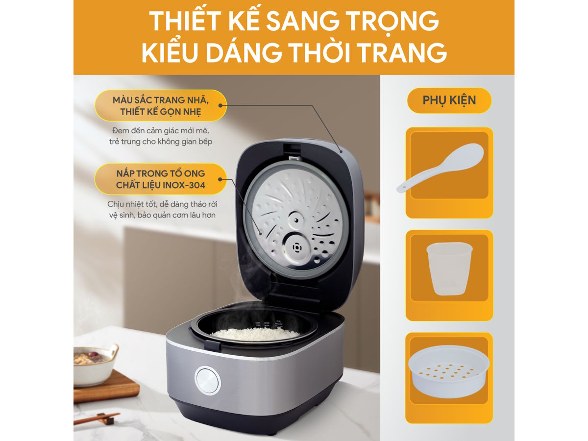 Nồi cơm điện cao tần BlueStone kèm xửng hấp Nồi cơm điện cao tần BlueStone