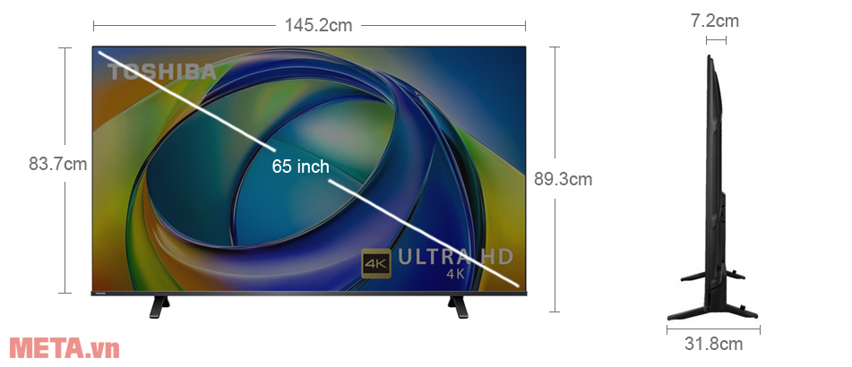 Kích thước Smart Tivi Toshiba AI 4K 65 inch 65C350RP Smart Tivi Toshiba AI 4K 65 inch 65C350RP