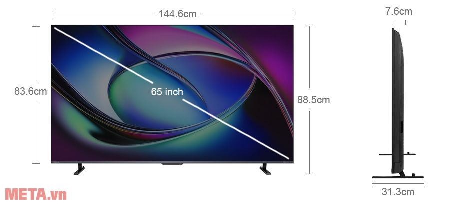 Kích thước Smart Tivi Mini LED Toshiba AI 4K 65 inch 65Z670RP Smart Tivi Mini LED Toshiba AI 4K 65 inch 65Z670RP