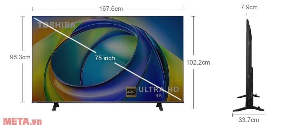 Kích thước Smart Tivi Toshiba AI 4K 75 Inch 75C350RP Smart Tivi Toshiba AI 4K 75 Inch 75C350RP