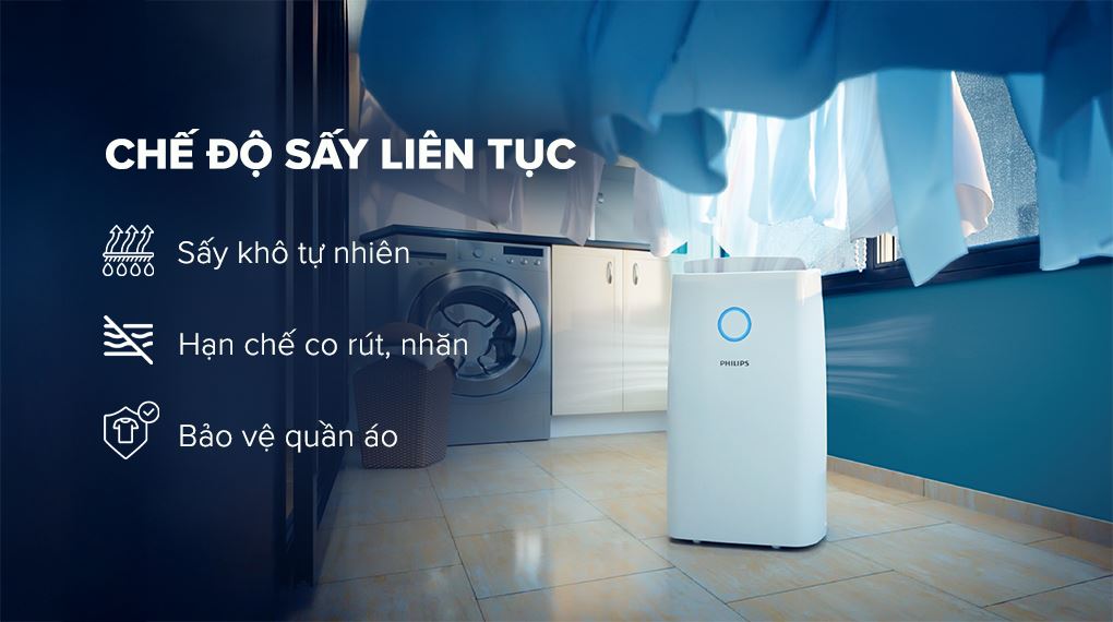 Máy hút ẩm Philips có chế độ sấy liên tục Máy hút ẩm Philips